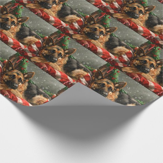 Duitse herder hond Kerstmis Feestelijk Cadeaupapier (Hoek)