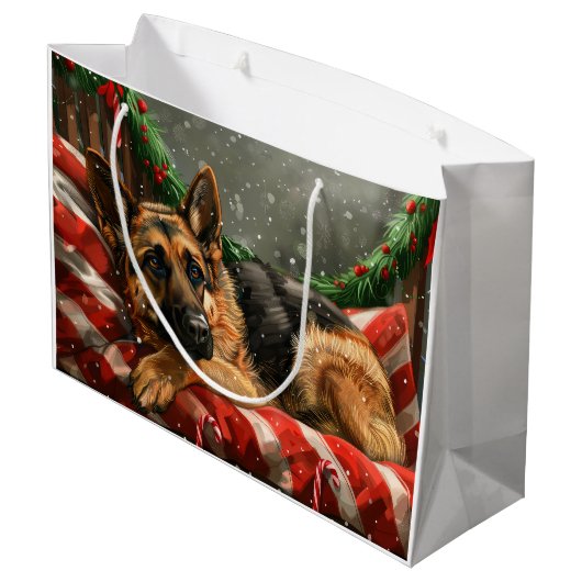 Duitse herder hond Kerstmis Feestelijk Groot Cadeauzakje (Achterkant Gekanteld)