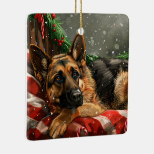 Duitse herder hond Kerstmis Feestelijk Keramisch Ornament