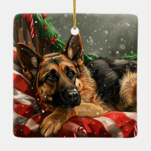 Duitse herder hond Kerstmis Feestelijk Keramisch Ornament (Achterkant)