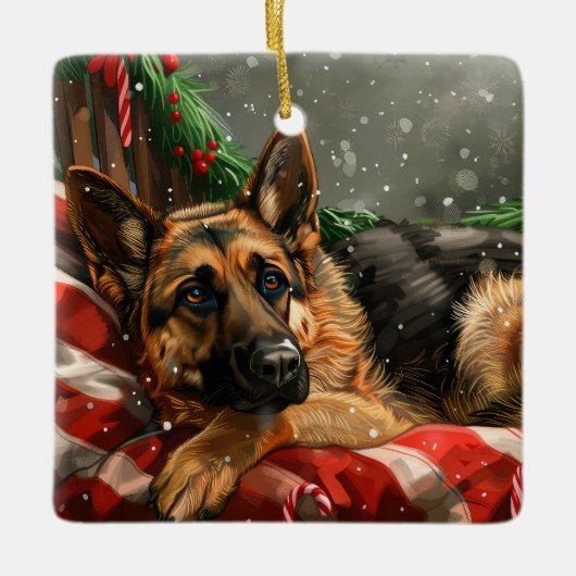Duitse herder hond Kerstmis Feestelijk Keramisch Ornament (Voorkant)