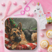 Duitse herder hond Kerstmis Feestelijk Papieren Bordje (Feest)