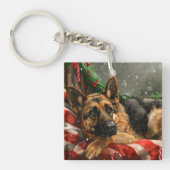 Duitse herder hond Kerstmis Feestelijk Sleutelhanger (voorkant)