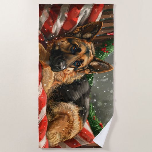 Duitse herder hond Kerstmis Feestelijk Strandlaken (Voorkant)