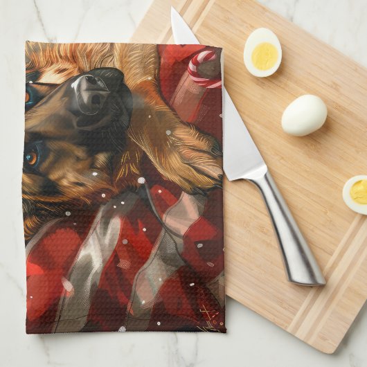 Duitse herder hond Kerstmis Feestelijk Theedoek (Quarter Fold)