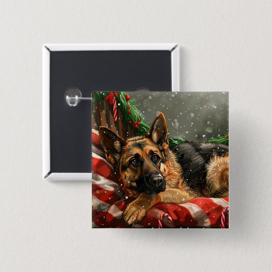 Duitse herder hond Kerstmis Feestelijk Vierkante Button 5,1 Cm (Voorkant /achterkant)