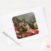 Duitse herder hond Kerstmis Feestelijk Vierkante Sticker (Envelop)