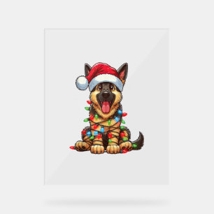 Duitse Herder Hond Kerstverlichting Santa Hat Xma Acryl Bord