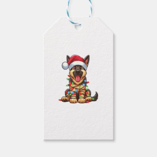 Duitse Herder Hond Kerstverlichting Santa Hat Xma Cadeaulabel (Voorkant)