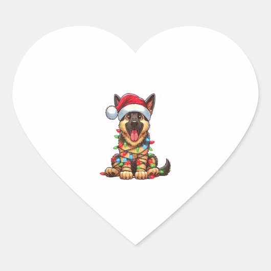 Duitse Herder Hond Kerstverlichting Santa Hat Xma Hart Sticker (Voorkant)