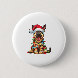 Duitse Herder Hond Kerstverlichting Santa Hat Xma Ronde Button 5,7 Cm