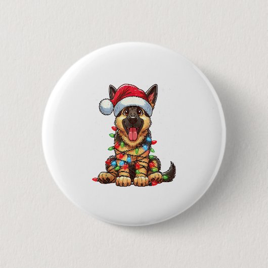Duitse Herder Hond Kerstverlichting Santa Hat Xma Ronde Button 5,7 Cm (Voorkant)