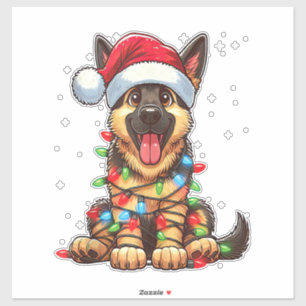 Duitse Herder Hond Kerstverlichting Santa Hat Xma Sticker