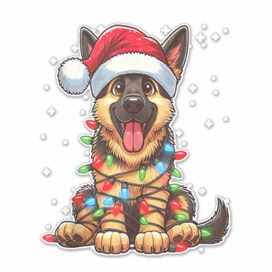 Duitse Herder Hond Kerstverlichting Santa Hat Xma Sticker (Voorkant)