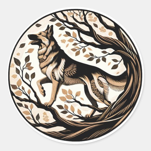 Duitse Herder Hond Kunstflora Duitse Herders Hond Ronde Sticker (Voorkant)