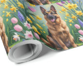 Duitse herder hond lente bloemen schilderen cadeaupapier (Rol Hoek)