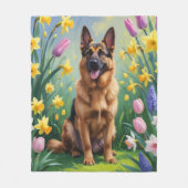 Duitse herder hond lente bloemen schilderen fleece deken (Voorkant)