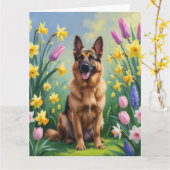 Duitse herder hond lente bloemen schilderen kaart (Gele Bloem)