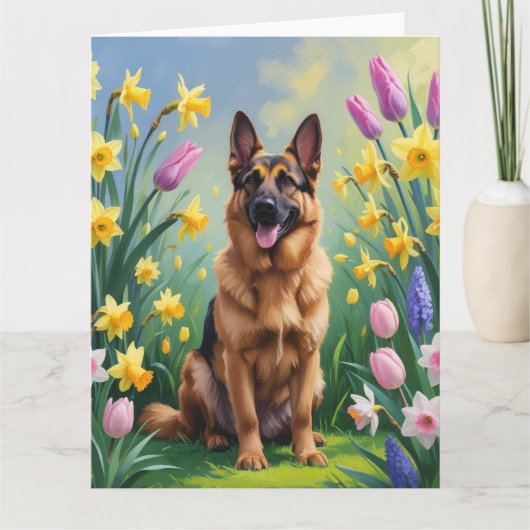 Duitse herder hond lente bloemen schilderen kaart (Voorkant)