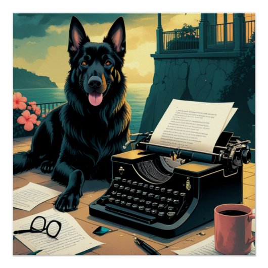 Duitse Herder Hond meneer vintage Perfect Poster (Voorkant)