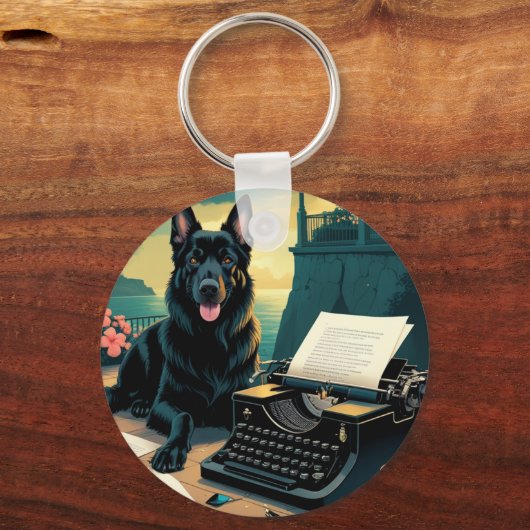 Duitse Herder Hond meneer vintage Sleutelhanger (Voorkant)