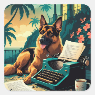 Duitse Herder Hond meneer vintage Vierkante Sticker