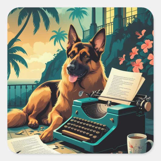 Duitse Herder Hond meneer vintage Vierkante Sticker (Voorkant)