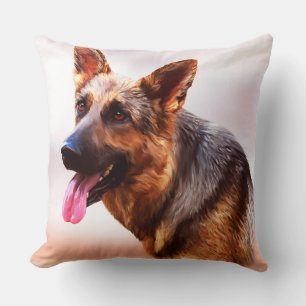 Duitse Herder Hond Olieverfschilderij Kunst Portre Kussen