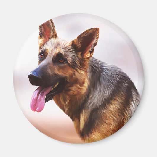Duitse Herder Hond Olieverfschilderij Kunst Portre Magneet (Voorkant)