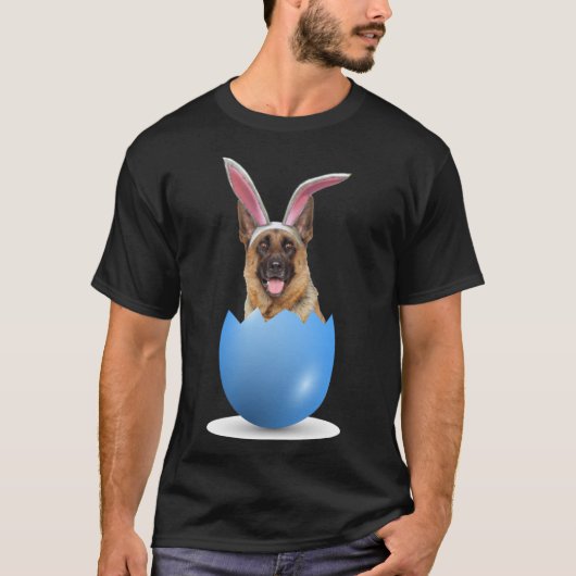 Duitse herder hond paashaas gekleurde ei hunti t-shirt (Voorkant)
