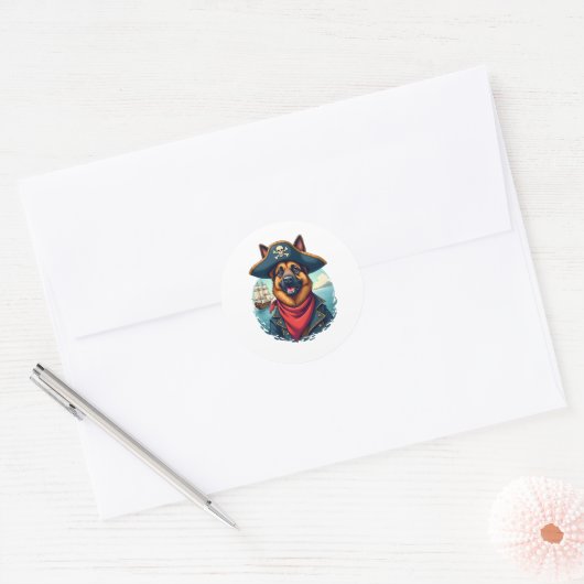 Duitse herder hond piraat ronde sticker (Envelop)