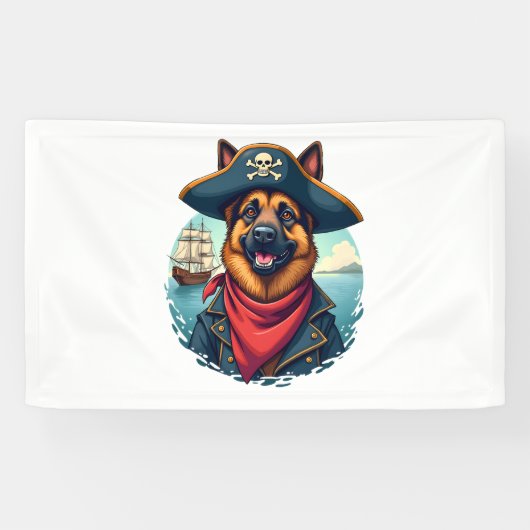 Duitse herder hond piraat spandoek (Horizontaal)