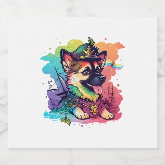 Duitse herder hond piraat sparkling wijnetiket (Enkel label)