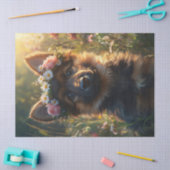 Duitse herder hond puppy in een bloem kroon tissuepapier (Craft)