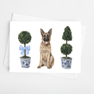 Duitse Herder Hond Puppy Topiary Waterverf Kaart