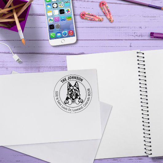 Duitse herder hond retour adres familie rubberstempel