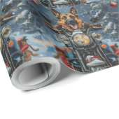 Duitse herder hond rijden motorfiets kerst cadeaupapier (Rol Hoek)