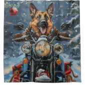 Duitse herder hond rijden motorfiets kerst douchegordijn (Voorkant)