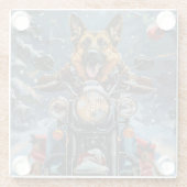 Duitse herder hond rijden motorfiets kerst glazen onderzetter (Achterkant)