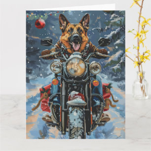 Duitse herder hond rijden motorfiets kerst kaart
