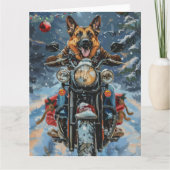 Duitse herder hond rijden motorfiets kerst kaart (Voorkant)