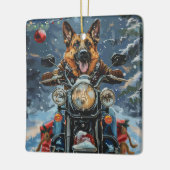 Duitse herder hond rijden motorfiets kerst keramisch ornament (Links)
