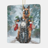 Duitse herder hond rijden motorfiets kerst keramisch ornament (Links)