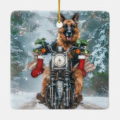 Duitse herder hond rijden motorfiets kerst keramisch ornament (Achterkant)