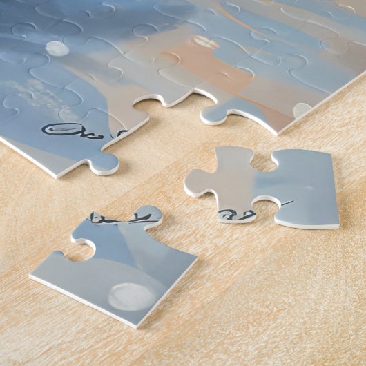 Duitse herder hond rijden motorfiets kerst legpuzzel (Zijkant)