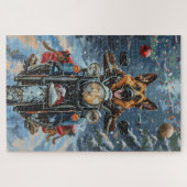 Duitse herder hond rijden motorfiets kerst legpuzzel (Horizontaal)