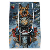 Duitse herder hond rijden motorfiets kerst medium cadeauzakje (Achterkant)