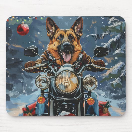 Duitse herder hond rijden motorfiets kerst muismat (Voorkant)