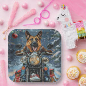 Duitse herder hond rijden motorfiets kerst papieren bordje (Feest)