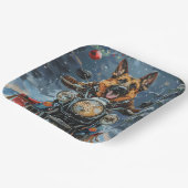 Duitse herder hond rijden motorfiets kerst papieren bordje (Gebogen)